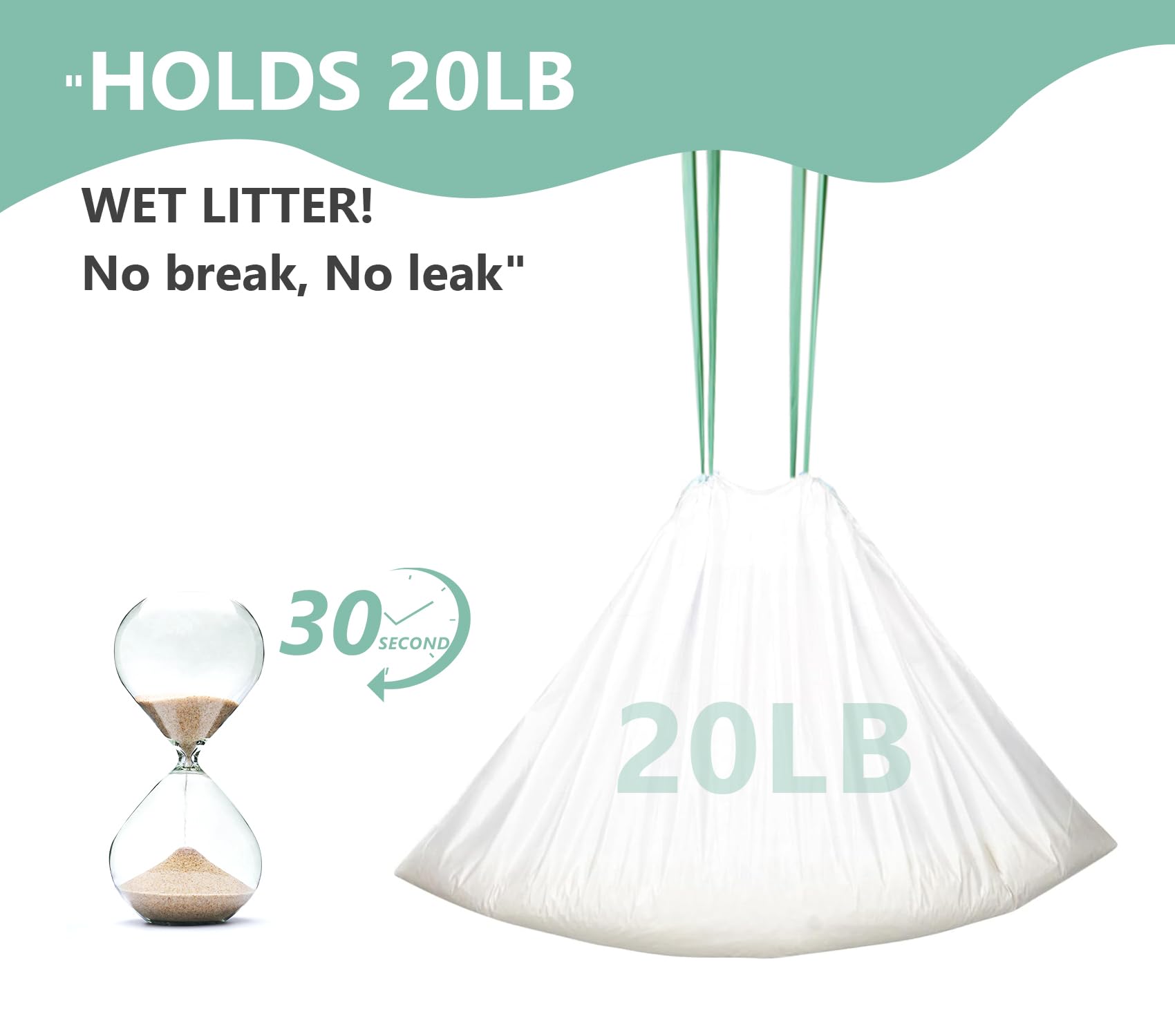 Zeling HTL Jumbo Cat Litter Box Liners 40 Ct - Extra Large 37 x 18 Drawstring Litter Pan Liners, 2 Mil Thick Scratch-Resistant,