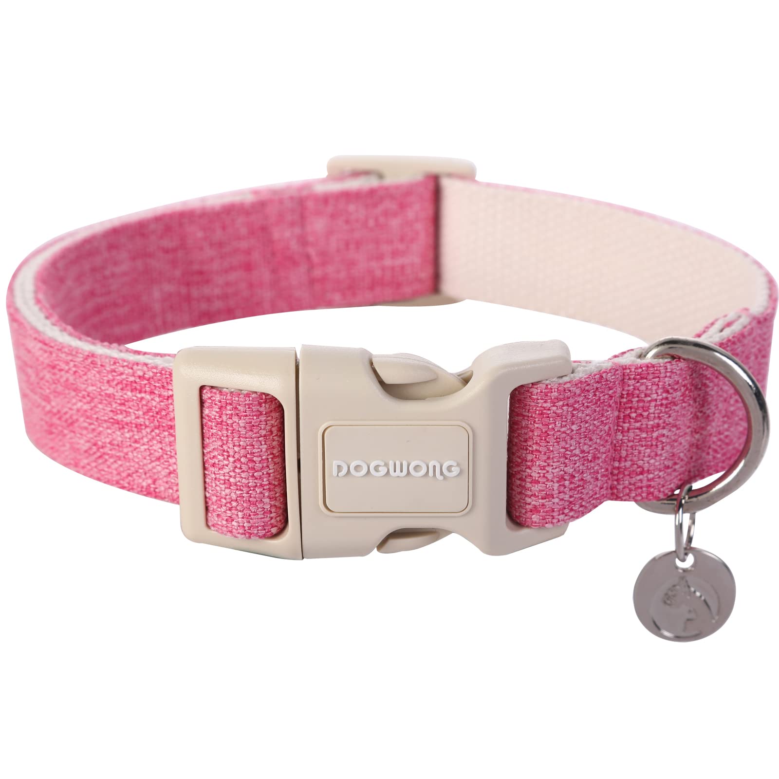 Dogwong Cotton Hemp Dog Collar, Heavy-Duty Pink Adjustable Soft Fabric Wedding Puppy Necklace For Small To Large Dogs
