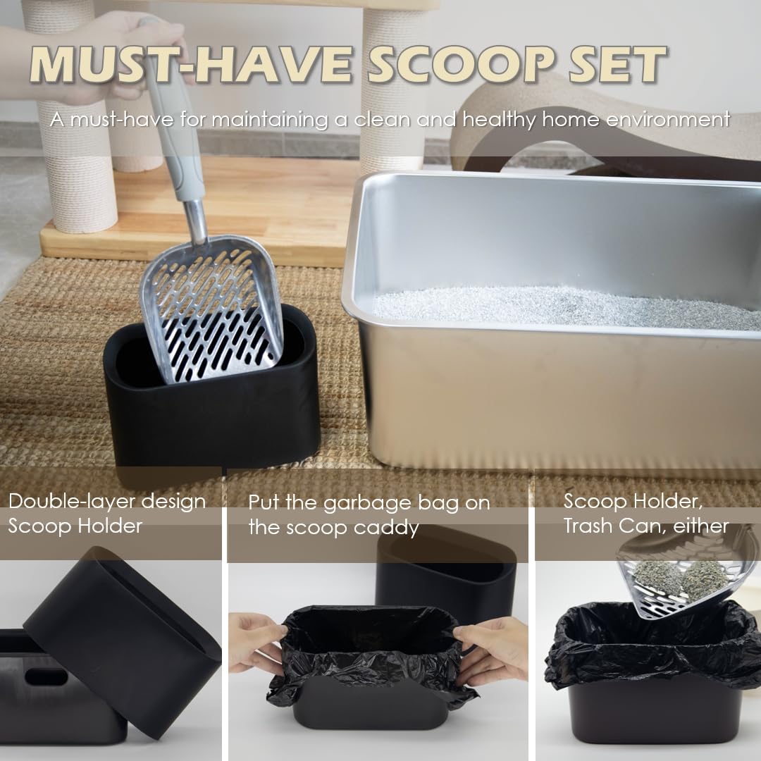Vitisyao Large Cat Litter Scoop With Holder, Aluminium Cat Litter Sifter Captures All Clumps, Fast Sifting Kitten Poop Lifter Wi