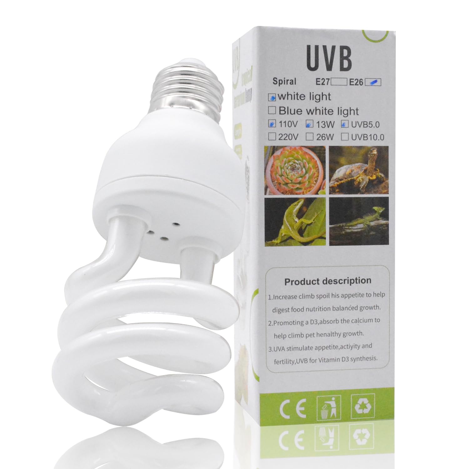 Yimidool Uvb Light For Reptiles, 13W 5.0 Reptile Heat Lamp Bulbs, Uva Uvb Reptiles Light Bulbs Ideal For Rainforest Reptiles, Be