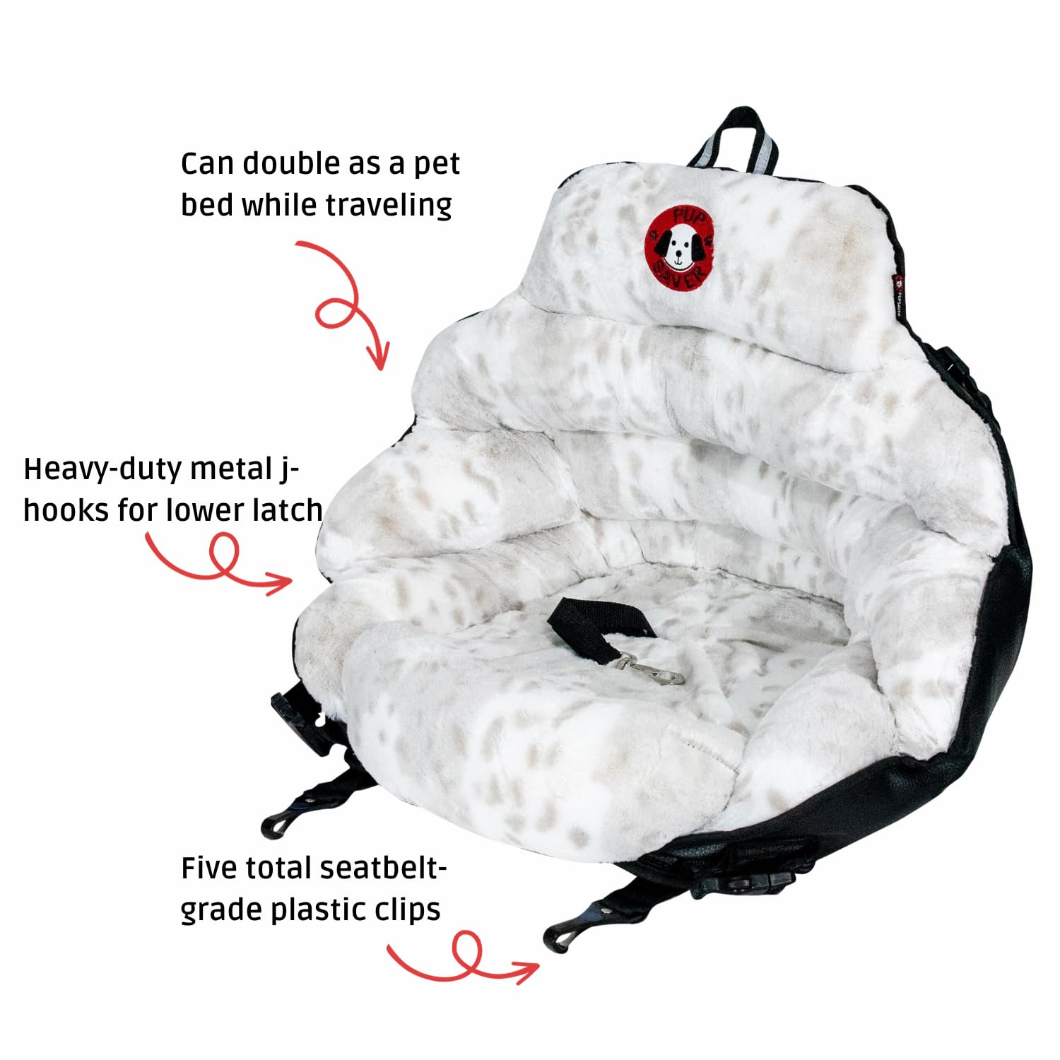 Pupsaver Dog Car Seats For Small And Medium Dogs | Crash-Tested Dog Bed For Cars | Compatible With Seat Belt Harness | Ideal For Dogs Up To 30Lbs | Soft And Safe (Snow Leopard)