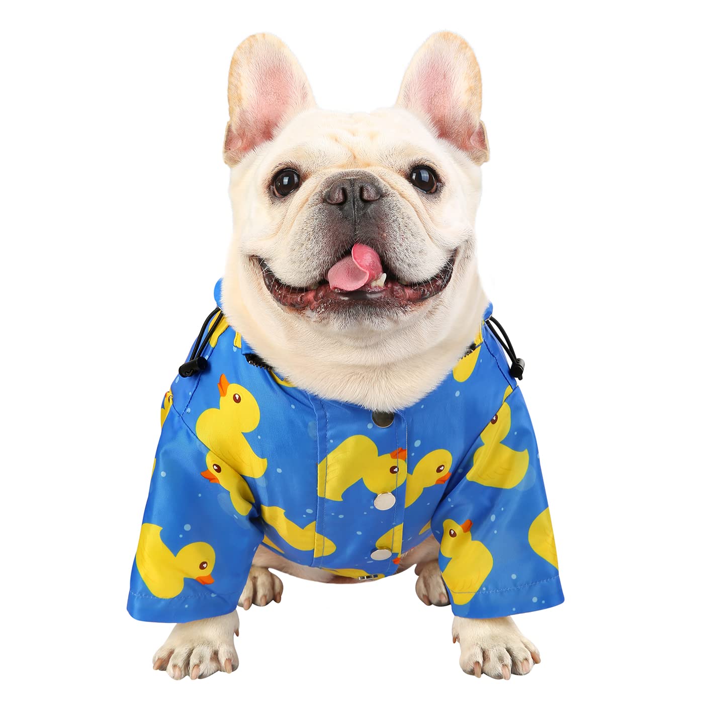 Hde Dog Raincoat Double Layer Zip Rain Jacket With Hood For Small To Large Dogs Ducks Blue - L