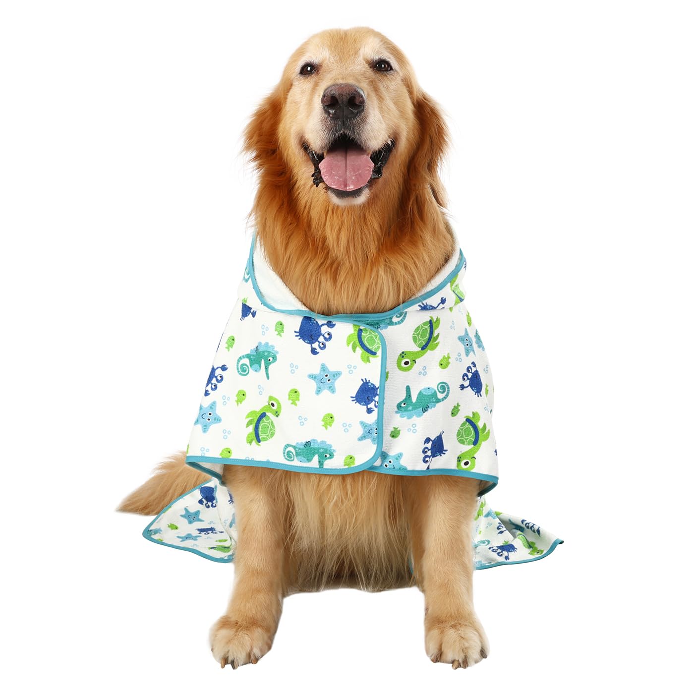 Hde Dog Bathrobe Super Absorbent Quick Drying Towel With Hood For All Dog Breeds Sizes S-Xxl - Sea Animals - Xl