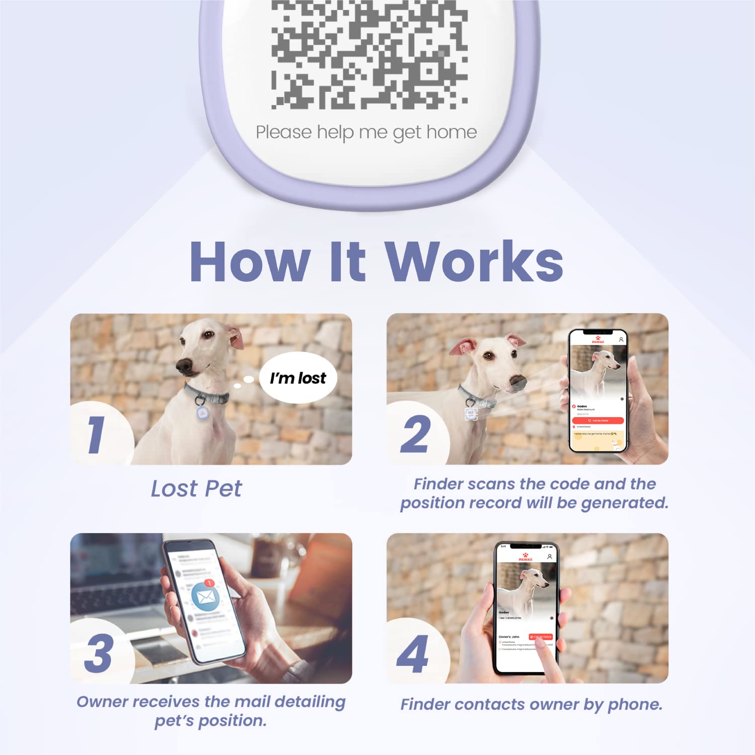 Pawaii QR Code Pet ID Tag, Silent Silicone Dog ID Tag, Modifiable Pet Online Profile, Free Online Pet Page Emergency Contact, Sc