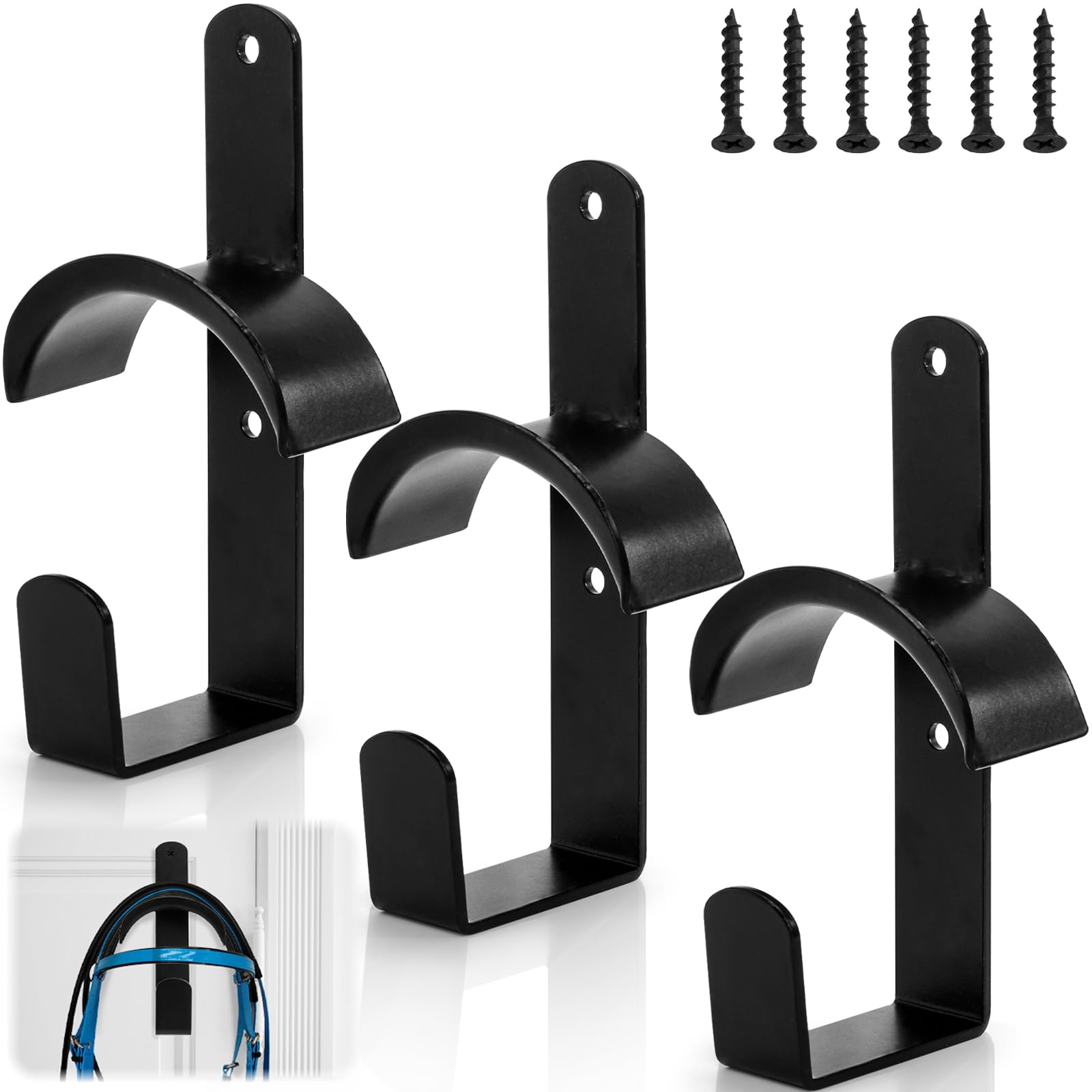 Cididu 3 Pack Horse Bridle Rack Hooks, Metal Bridle Holder Bracket Heavy Duty, Wall Mount Horse Tack Storage Harness Halter Hang