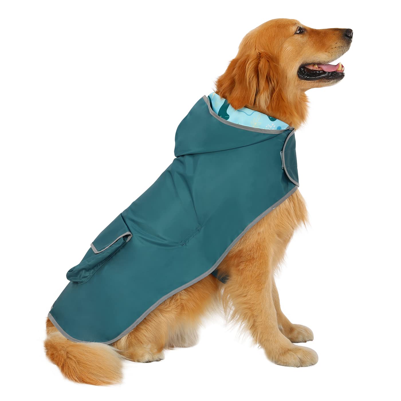 HDE Reversible Dog Raincoat Hooded Slicker Poncho Rain coat Jacket for Small Medium Large Dogs Dinosaurs - XXL