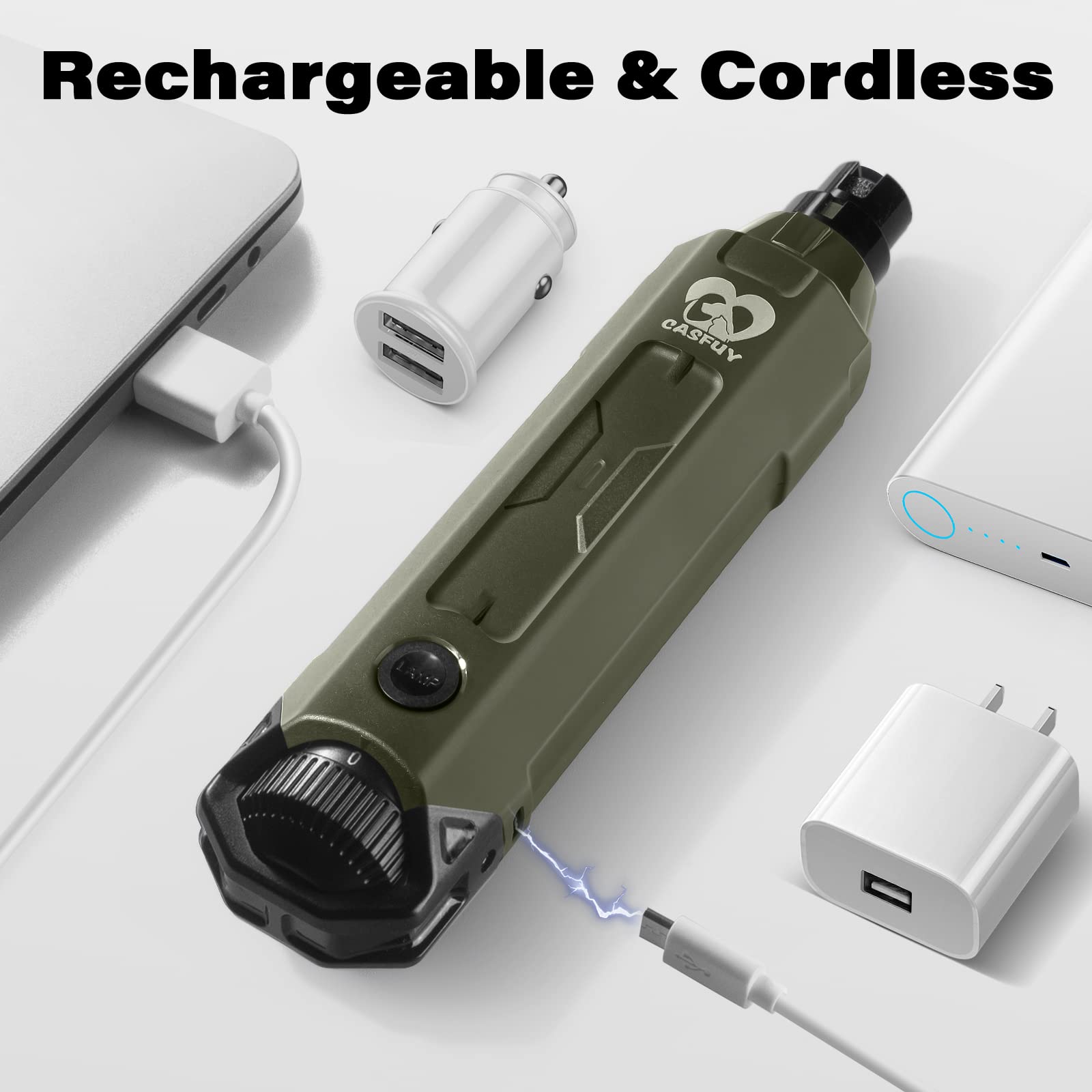 Casfuy 6-Speed Dog Nail Grinder - Newest Enhanced Pet Nail Grinder Super Quiet Rechargeable Electric Dog Nail Trimmer Painless Paws Grooming & Smoothing Tool For Large Medium Small Dogs (Army Green)