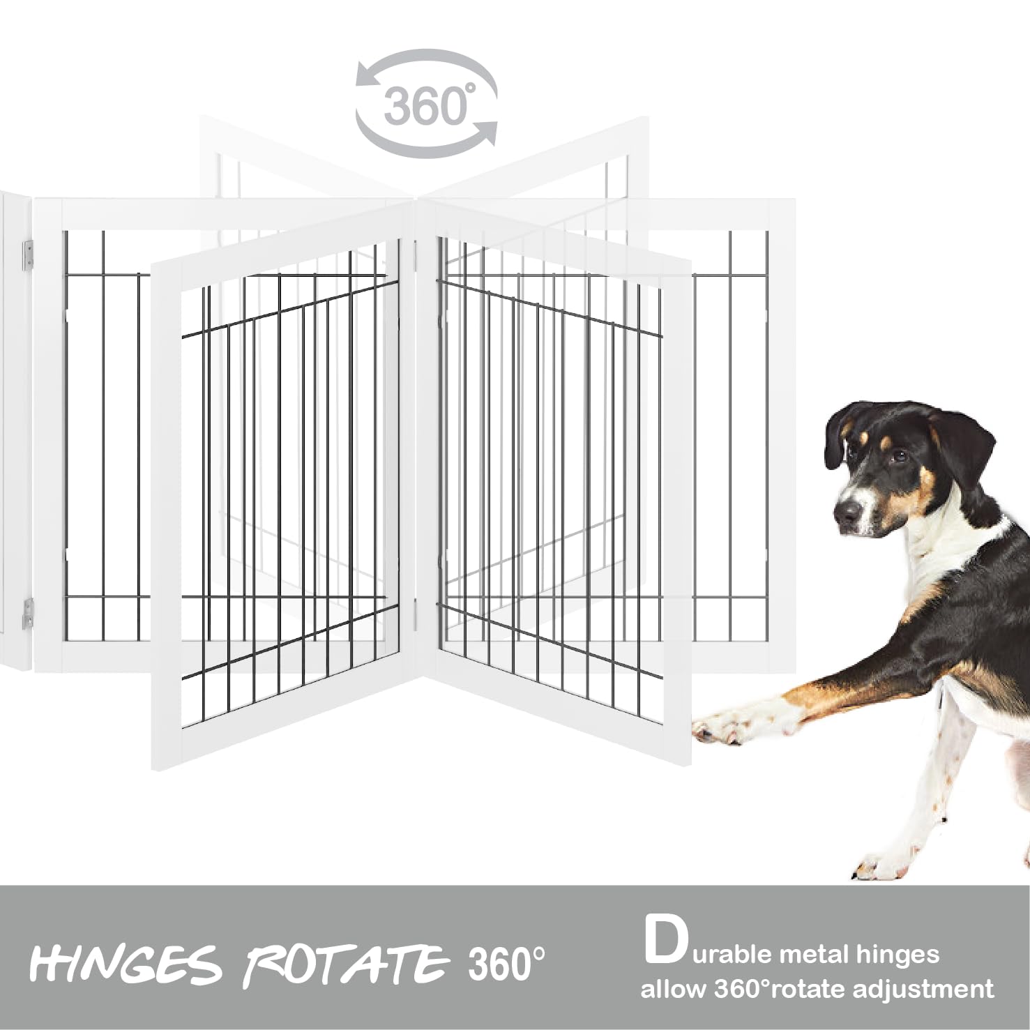 Pawland Extra Wide Dog Gate For The House, Doorway, Stairs, Dog Fences Indoor, Freestanding Foldable Wooden Pet Gates For Dogs, Set Of Support Feet Included, 96 In Wide 30 In Tall, 4 Panels White