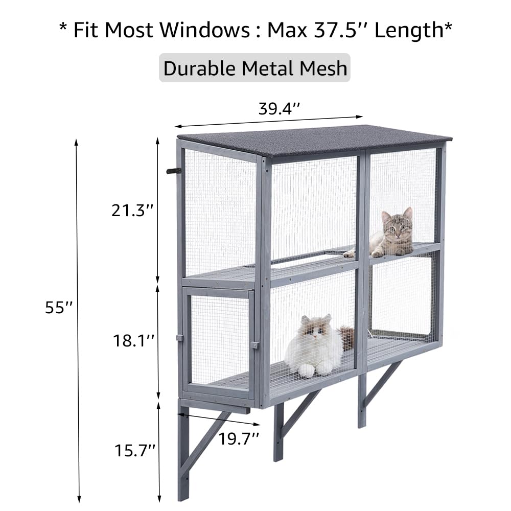 Beenbkks Cat Catio, Window Box Enclosure For Indoor Cats, Wooden Window Perch House, Expandable For Multi Kittens, Secure Comfor