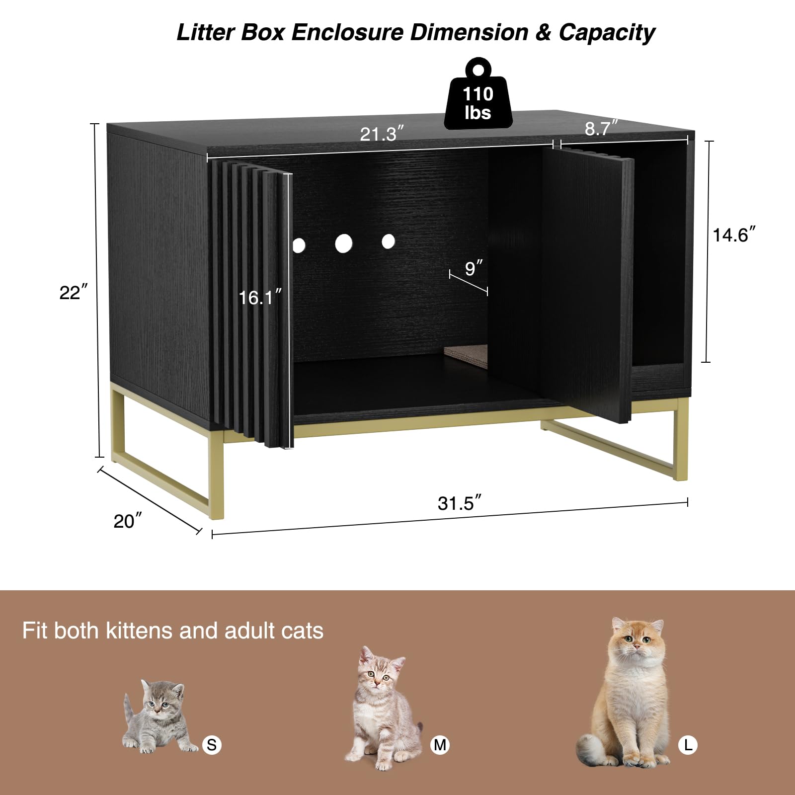 Halitaa Litter Box Enclosure, Modern Cat Litter Box Furniture Hidden Litter Box With Scratch Pad, Cat Washroom House End Table,