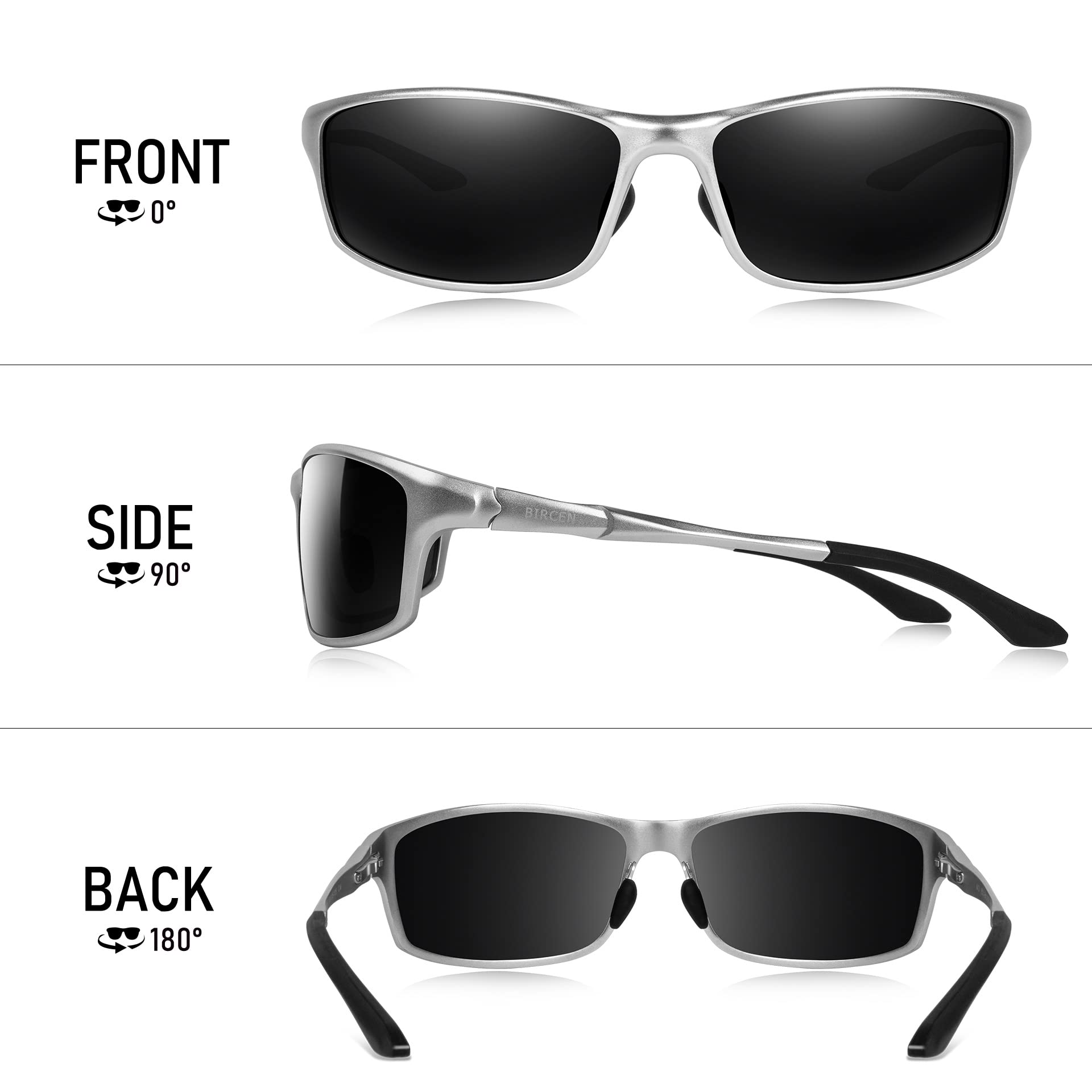 BIRcEN Polarized Mens Sunglasses: UV Protection Black Blue Shades for Men Sport Driving with Al-Mg Metal Frame