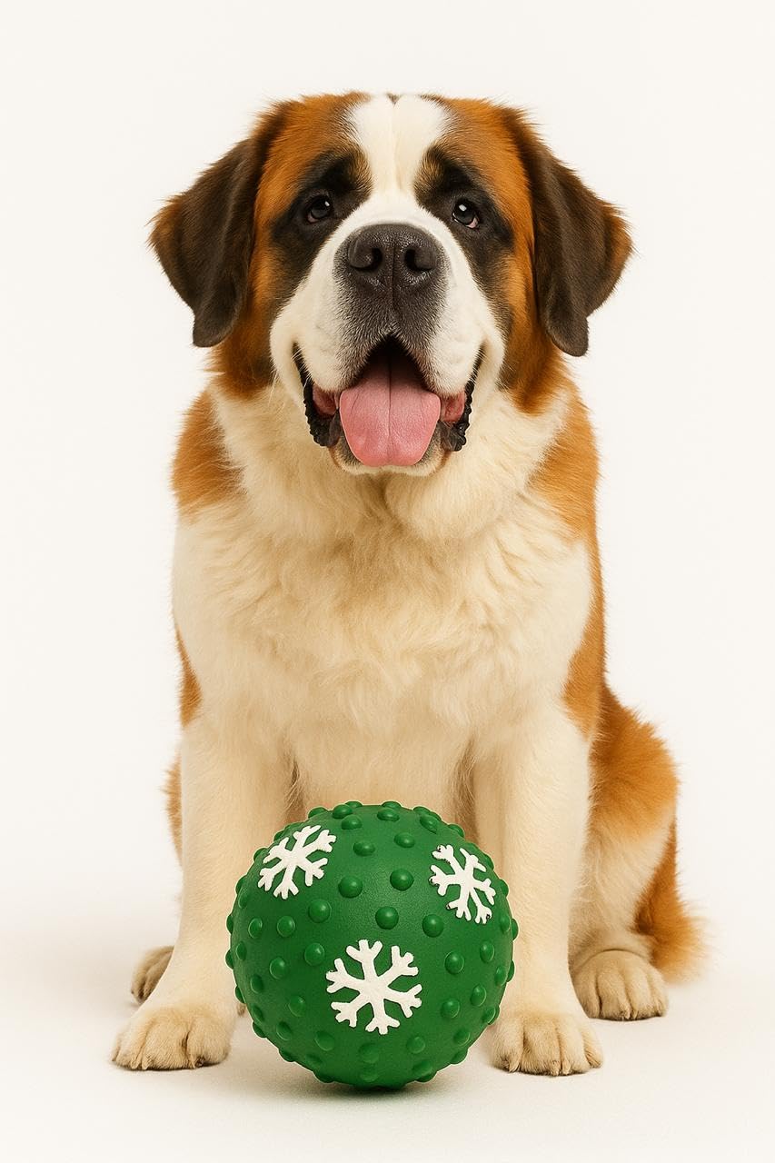WAGGYTAILS Deluxe Quality Christmas Squeaky Ball for Dogs (Made in U.S.A) 10 cm Durable Rubber Toy with Snowflake Design | Fun P