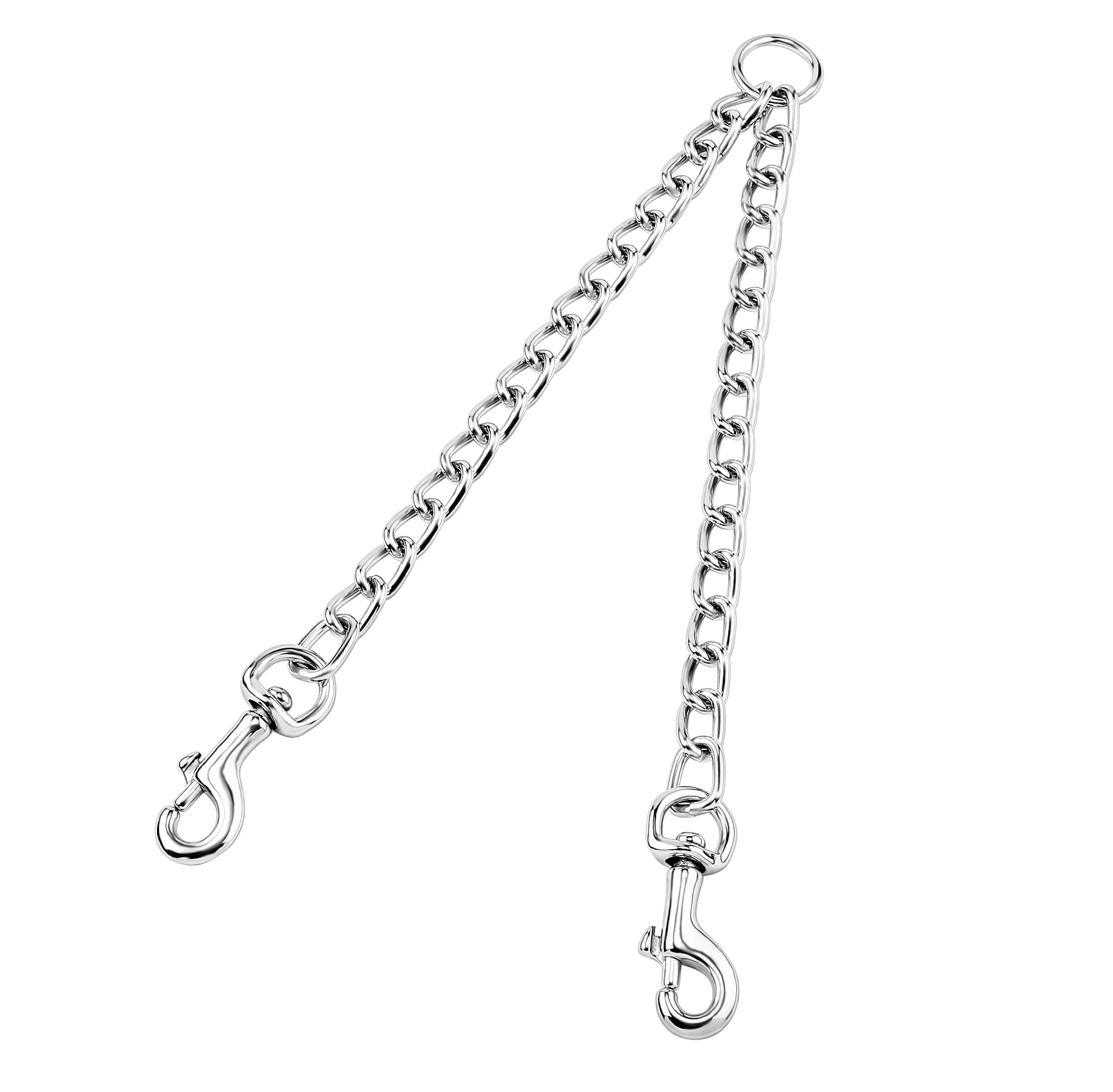 Pettom Heavy Duty 2 Way Dog Lead Metal Chain Double Pet Clip Leash Coupler (M 3.5Mm*60Cm Double Leash, Silver)
