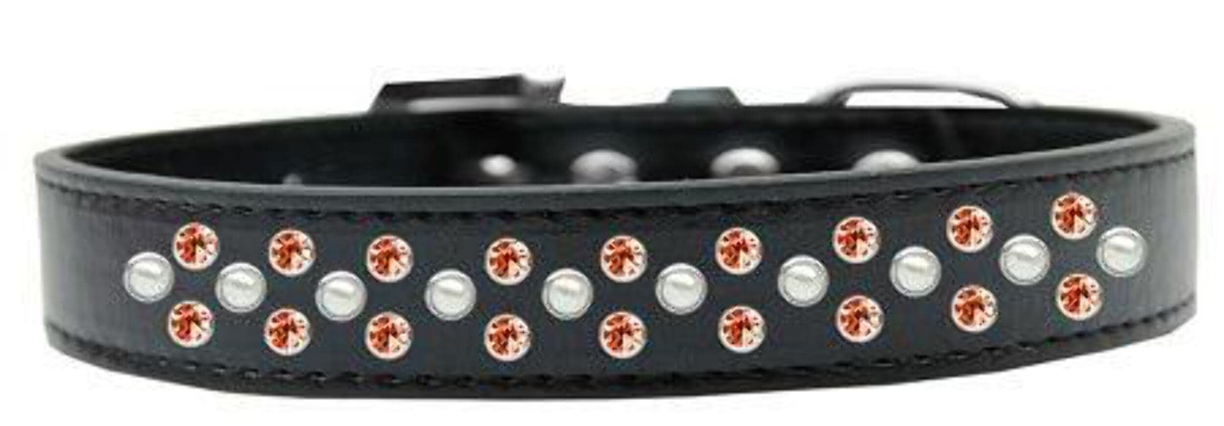 Mirage Pet Products Sprinkles Dog Collar with Pearl and Orange Crystals, Size 18, Black