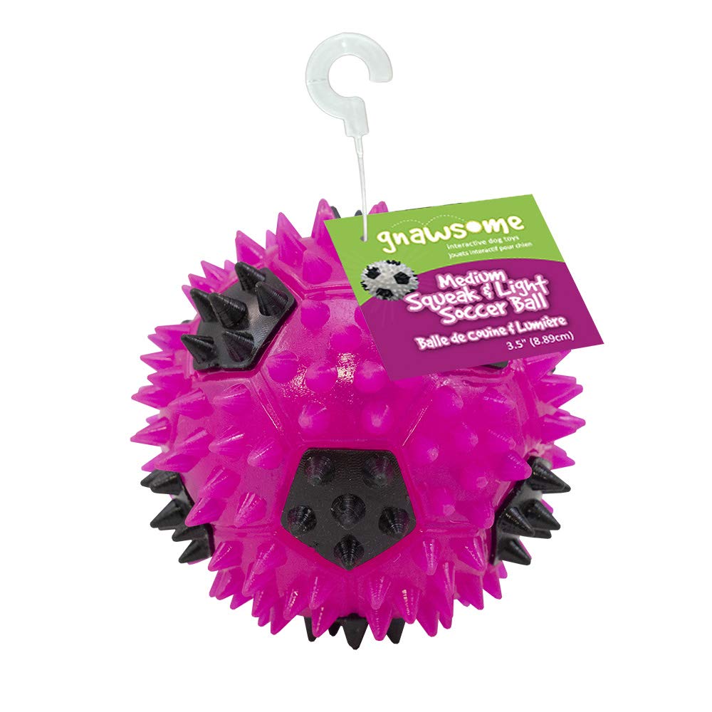 Gnawsome 3.5    Squeak & Light Soccer Ball Dog Toy - Medium, Cleans Teeth and Promotes Dental and Gum Health for Your Pet, Color