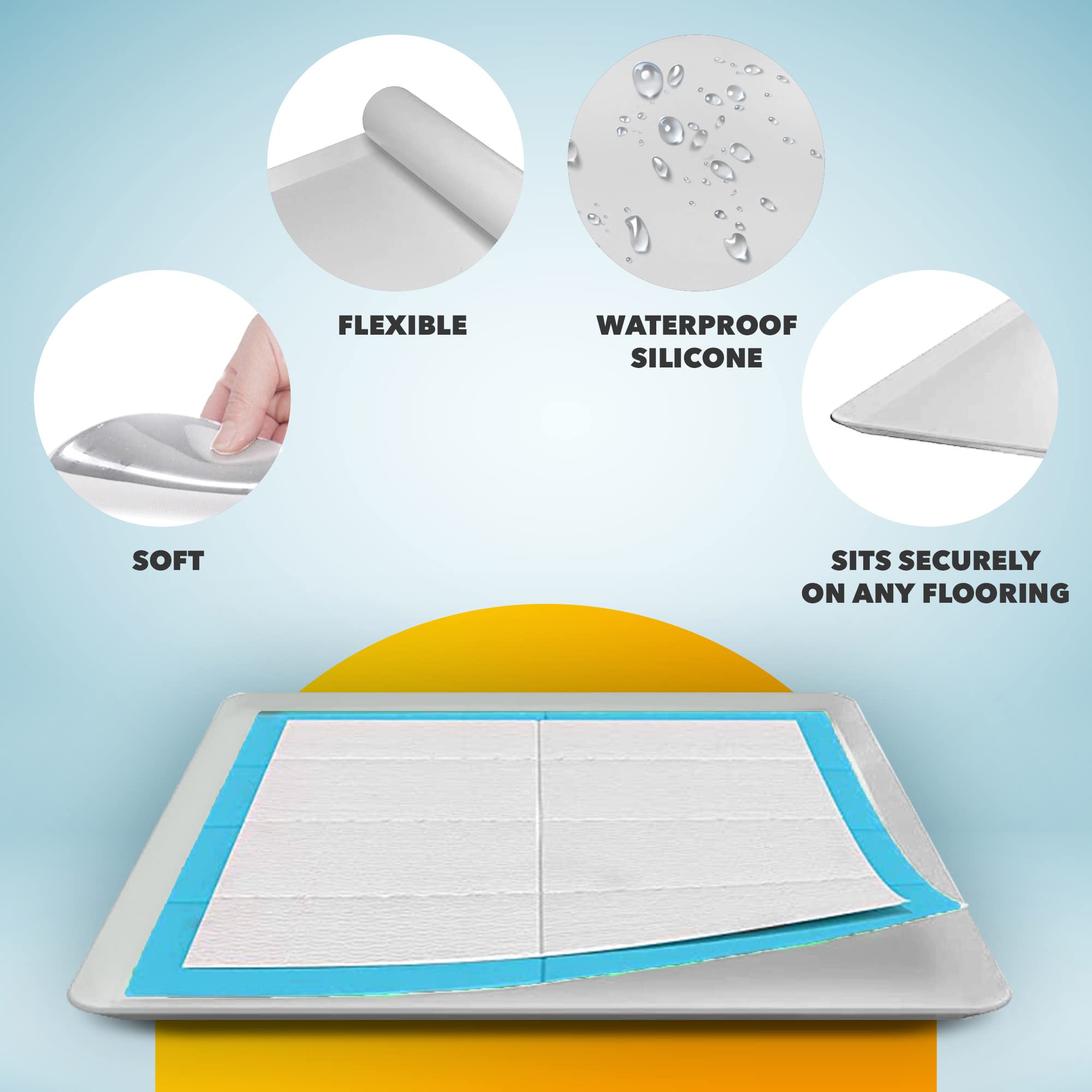 Skywin Tidyfriend Silicone Pee Pad Holder, 2 Pack 24 X 24 Inch No-Spill, Leakproof, Easy-To-Clean Puppy Pad Holder (Grey)