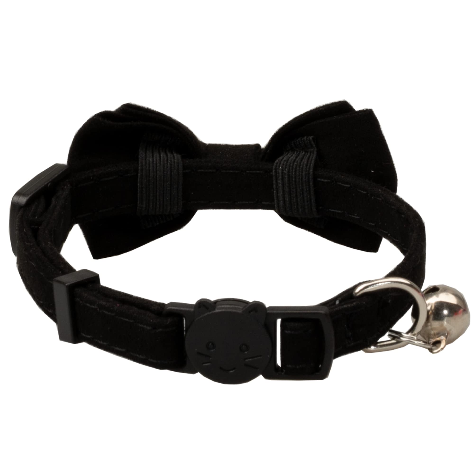 Gyapet Collar For Cats Pets Breakaway With Bell Bowtie Floral Bow Detachable Adjustable Safety Puppy 2Pcs Plaid & Solid-Black