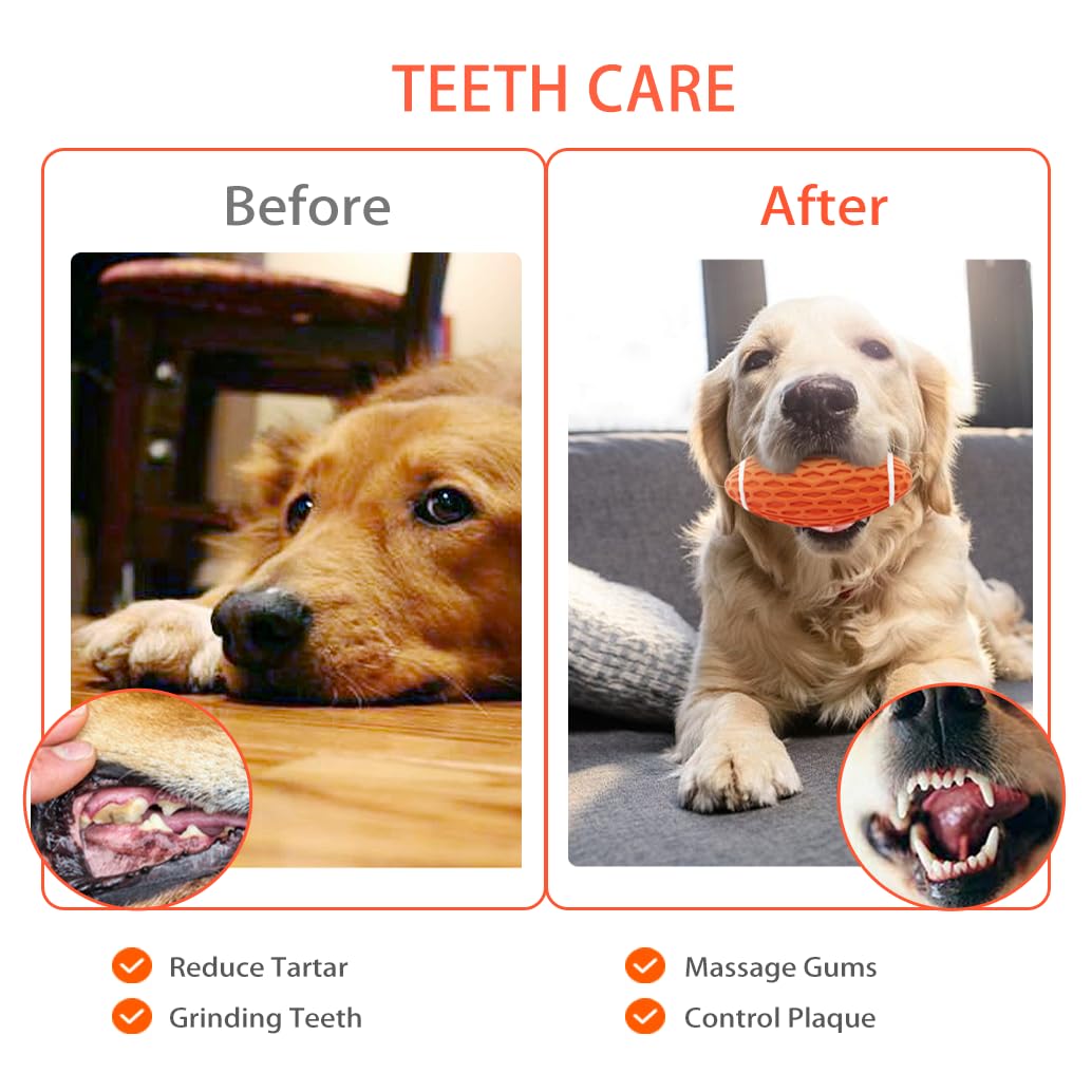 Auscat Squeaky Dog Football Toy For Aggressive Chewers, Tough Rubber Dog Ball For Medium Large Dogs, Orange, Large, 5.5