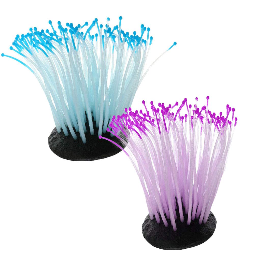 Kathson 2 Pcs Artificial Soft Sea Anemone Coral Plant,Silicone Coral Fish Tank Decorations,Aquarium Ornament,Blue And Purple