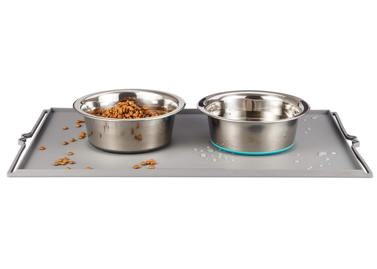 PEGGY11 Deep Stainless Steel Anti-Slip Dog Bowls with Silicone Mat - 2 Bowls + Mat, 3 Cups