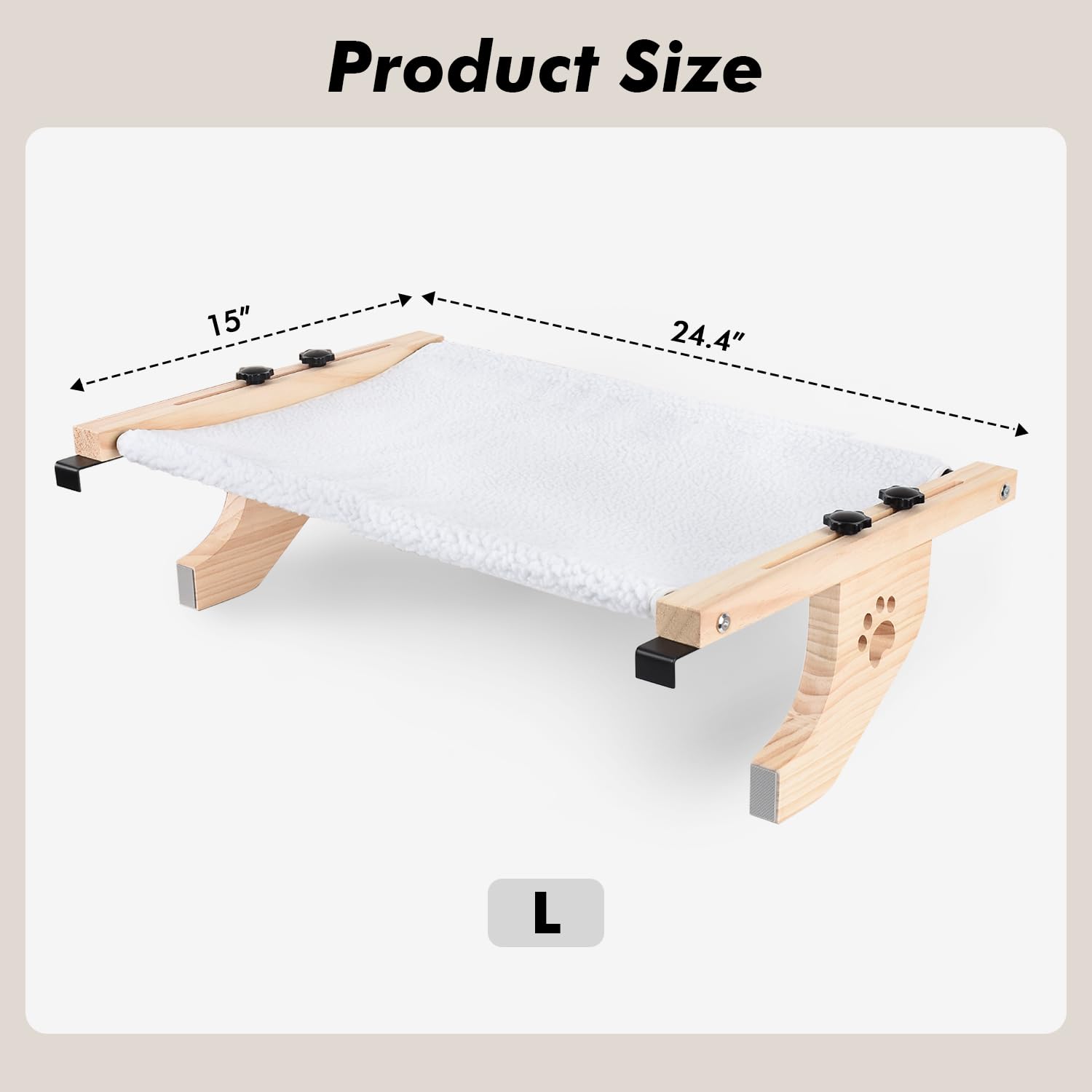 Amosijoy Cat Sill Window Perch Sturdy Cat Hammock Window Seat With Wood & Metal Frame For Large Cats, Easy To Adjust Cat Bed For Windowsill, Bedside, Drawer And Cabinet (24.4''-White Plush)