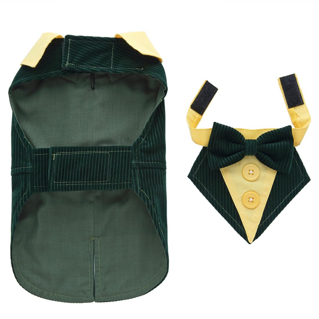 Doteyayp Puppy Velvet Tuxedo With Detachable Bowtie Prom Wedding Formal Wear Prince Costume For Small Dog (Large, Green)