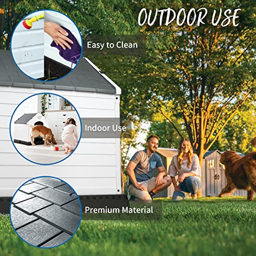 Pukami Durable Plastic Dog House With Elevated Floor And Air Vents For Outdoor Indoor Small Medium Large Dogs,Waterproof Ventilate & Easy Clean And Assemble(Grey, 42Inch)