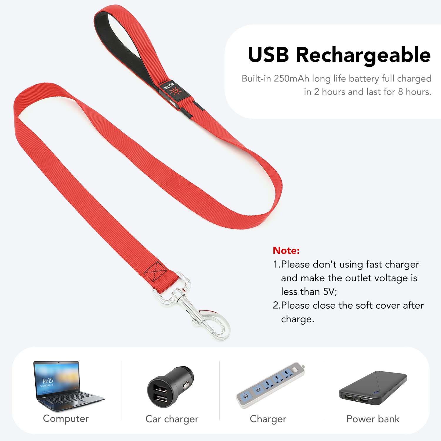 Colaseeme Light Up Dog Leash, 4FT LED Pet Leashes Micro USB Rechargeable, Nylon Glow Safety Dogs Lights at Night (Red)