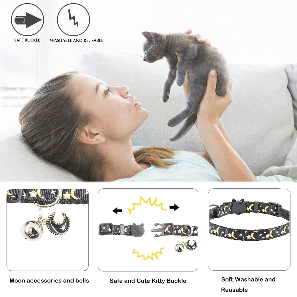 2 Pcs Breakaway Cat Collar With Bell, Cute Adjustable Kitten Collars With Accessories (Blue Black)