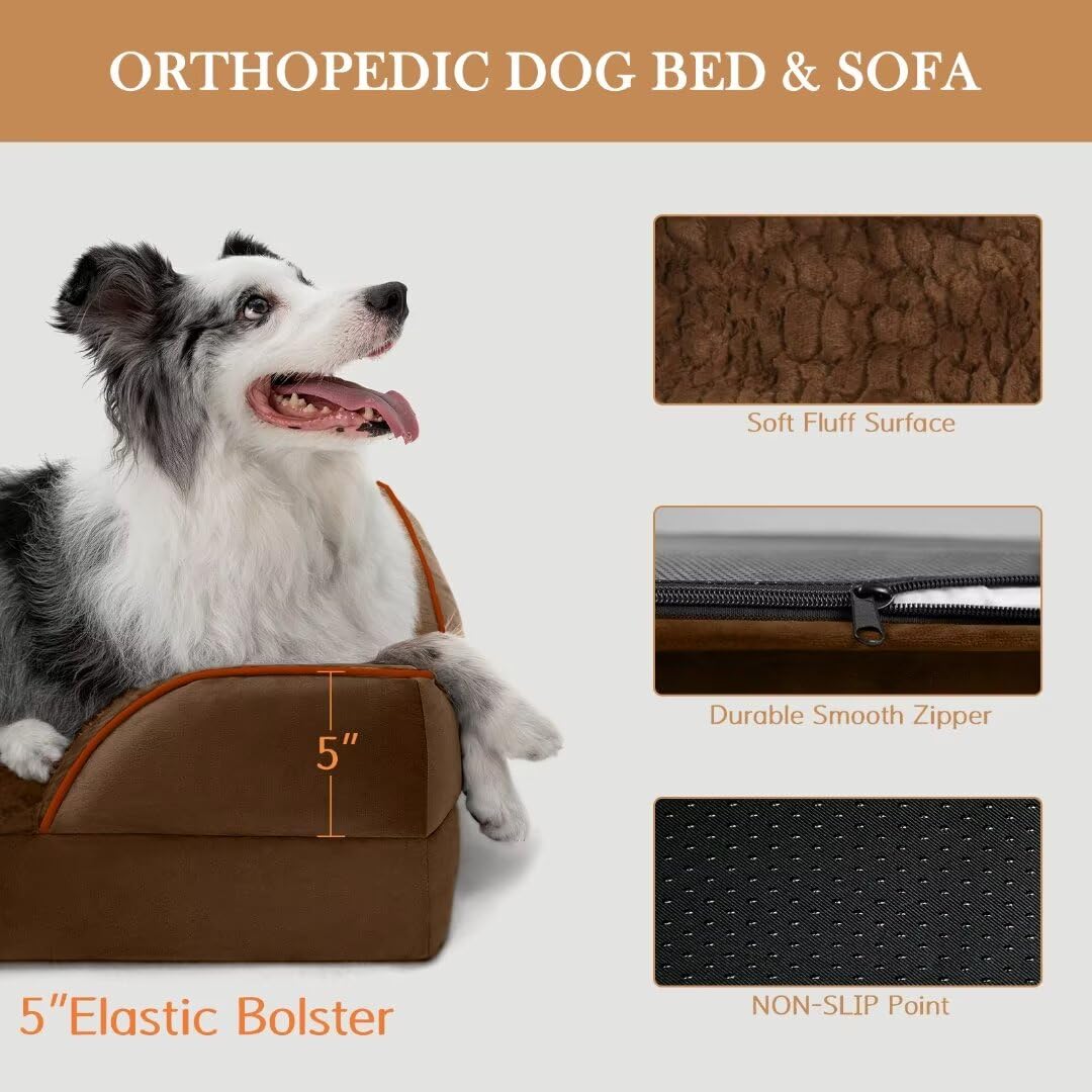 Comfort Expression Jumbo Orthopedic Dog Bed, Waterproof, 45"x35"x9", Chocolate Brown, PV Washable with Non-Slip Bottom