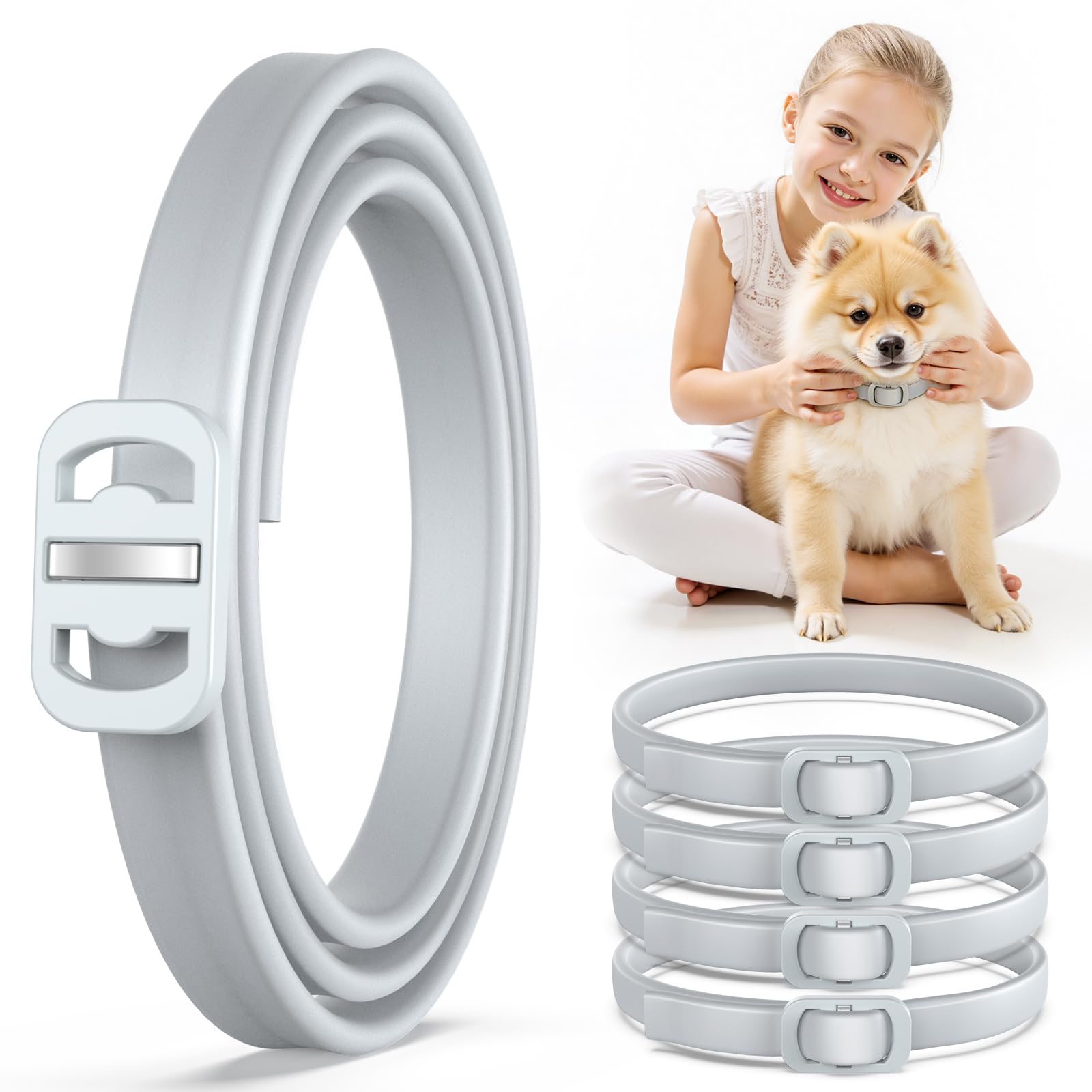 Natural Flea and Tick Collar for Dogs - 4 Pack, 8 Months Long-Lasting Protection, Waterproof, Adjustable Size for Small Medium a