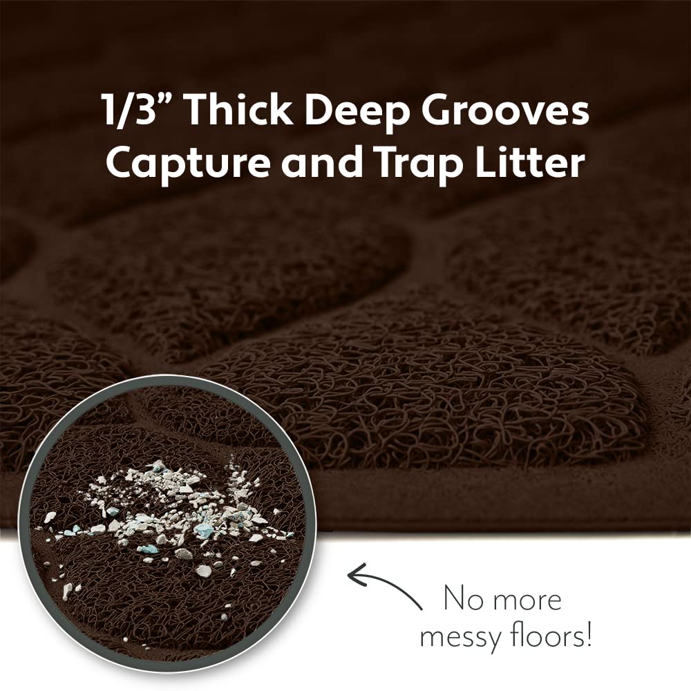 Mighty Monkey Waterproof Bpa Free Cat Litter Box Trapping Mat, Easy Clean Floors, Textured Baking, Soft On Sensitive Kitty Paws, Cats Accessories, Less Waste, Stays In Place, 35X23, Chocolate