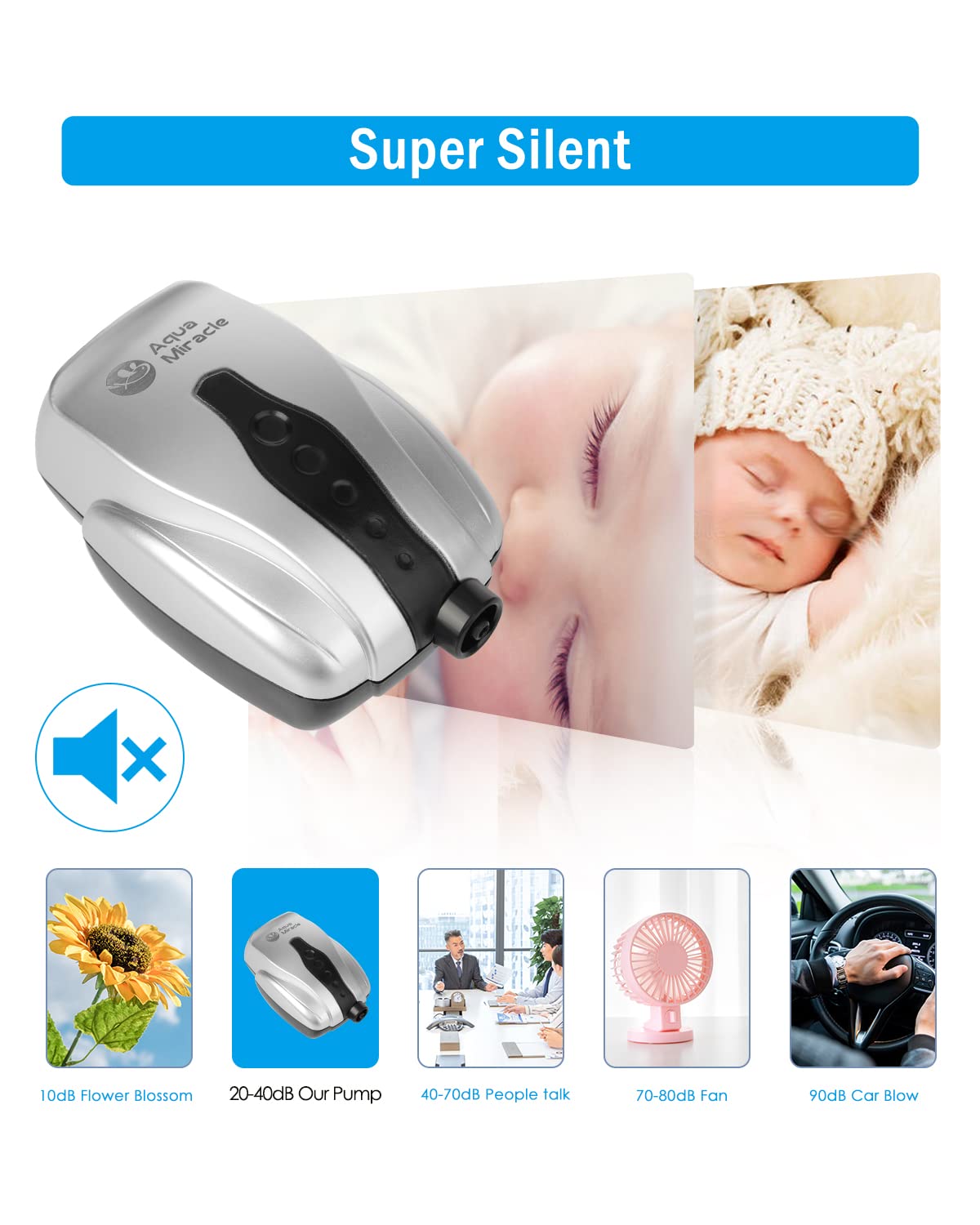 AquaMiracle Aquarium Air Pump Fish Tank Bubbler Aerator, All-in-One Fish Tank Air Pump Kit, Quiet Small Aquarium Bubbler for 1-2