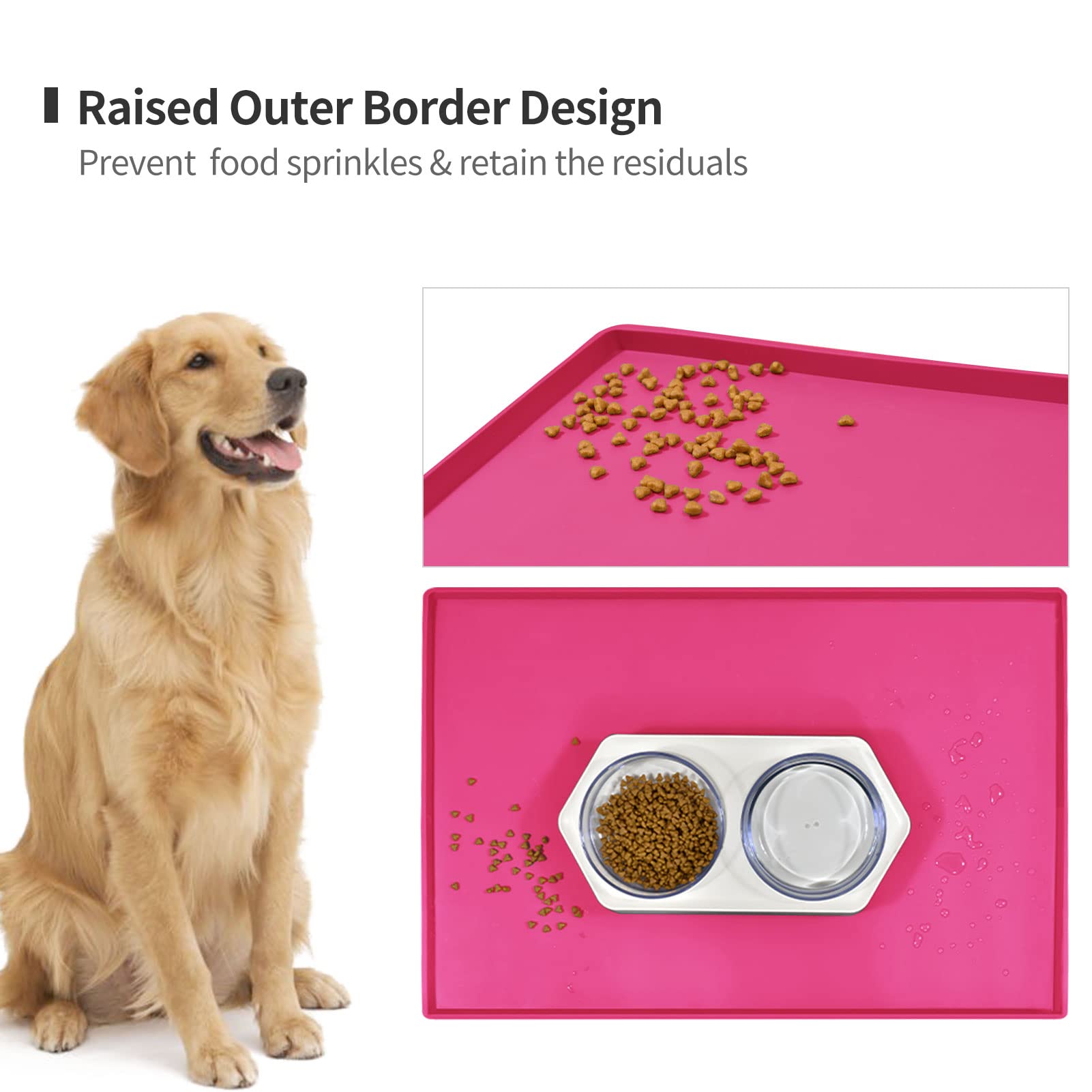 EIOKIT Dog Food Mat,Silicone Waterproof Food Tray,Non Slip Pet Bowl Mats Placemat,1  Raised Edge,Suitable for Most Small and Med