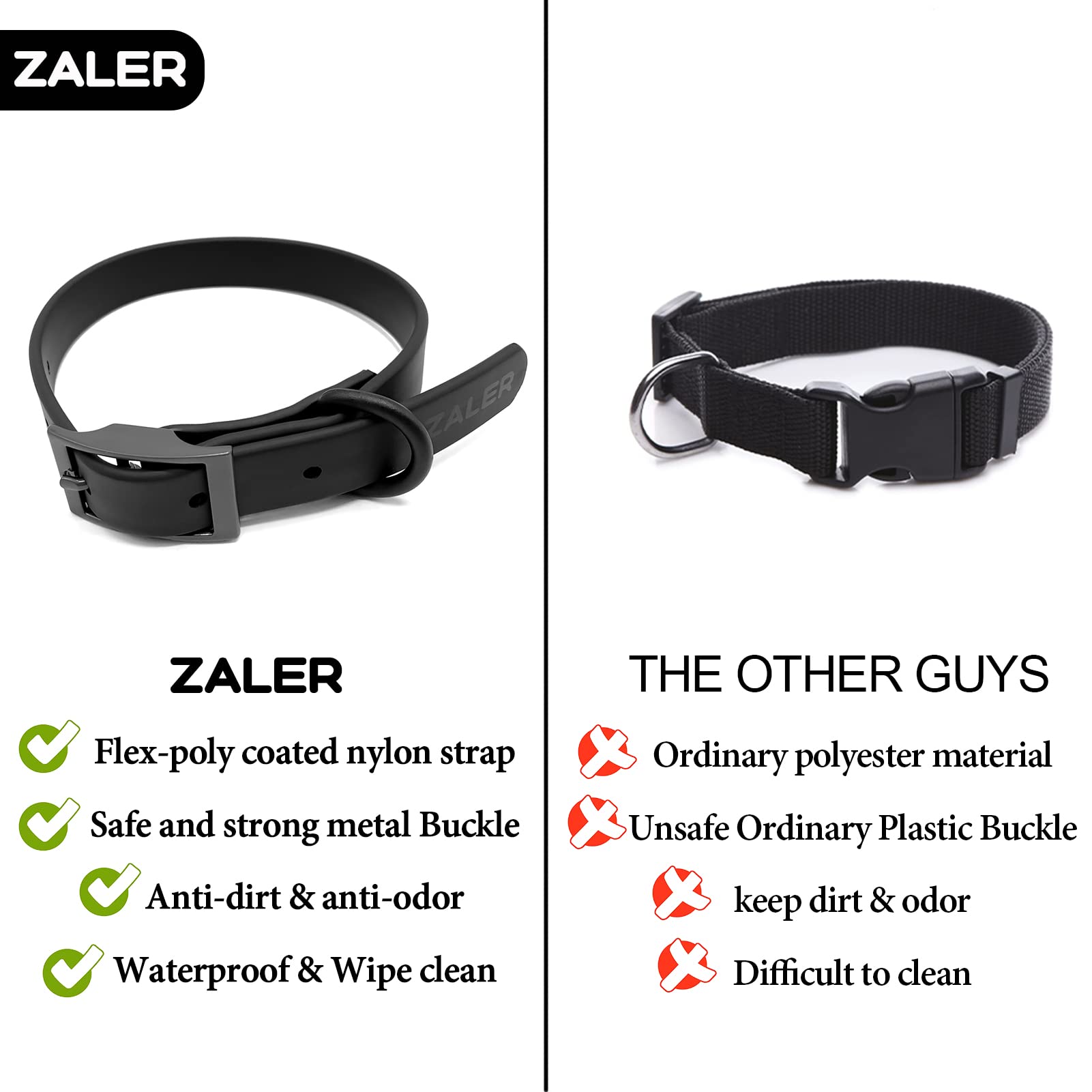 Zaler Waterproof Dog Collar, Adjustable Odor Proof Dog Collars Easy To Clean, Soft Comfortable Pet Collars For Large, Medium Small Dogs (Black, M(Length:11.4''-15.4''; Width:0.75''))