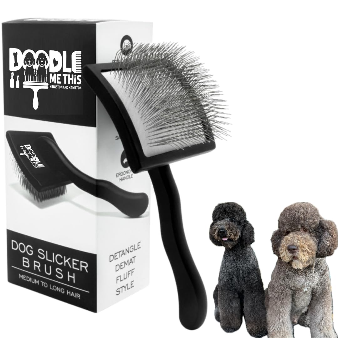 Slicker Brush For Goldendoodles And Long Haired Dogs Black Finish Long Stainless Steel Pins For Detangling And Dematting Groomin