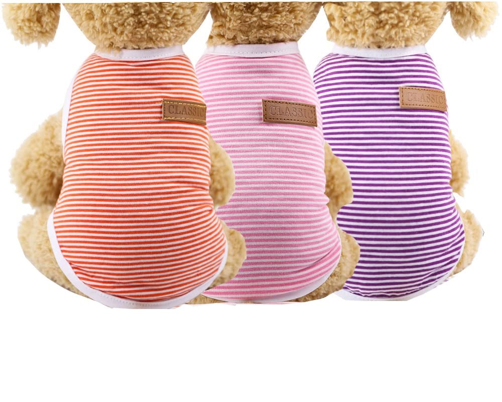 Kutkut 3 Pcs Dog Striped T-Shirt Puppy Clothes For Small Dogs, Stretchy Summer Cotton Cat Vest Doggy Tee Tank Top For Shihtzu, T