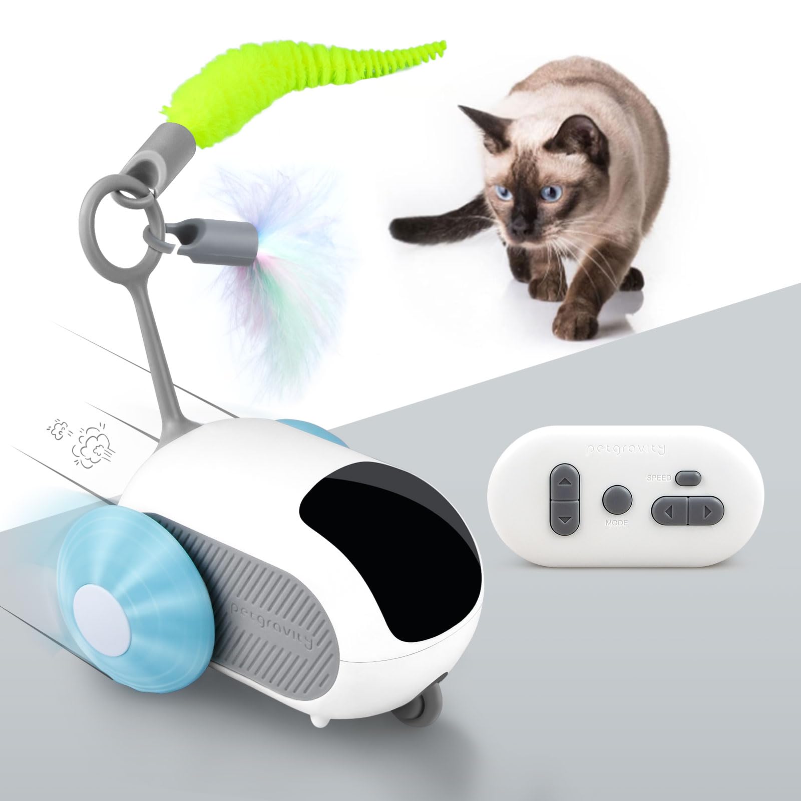 Tohdnc Interactive Cat Toy With Remote Control, 2 Speed Automatic Movable Car Cat Toy For Bored Adults Cat Kittens