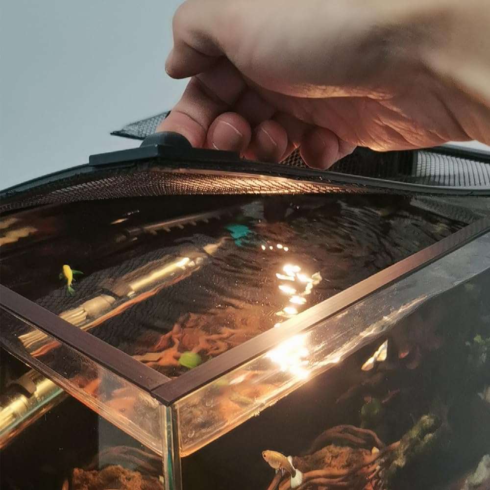 Adjustable Magnetic Fish Tank Lid Net Cover Max 27.5x 55.1, Aquarium Anti Jumping Mesh Hood Cover with Feeding Window,Terrariu