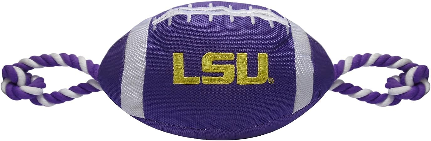 Pets First NCAA LSU Tigers Football Dog Toy, Tough Quality Nylon Materials, Strong Pull Ropes, Inner Squeaker, Collegiate Team C