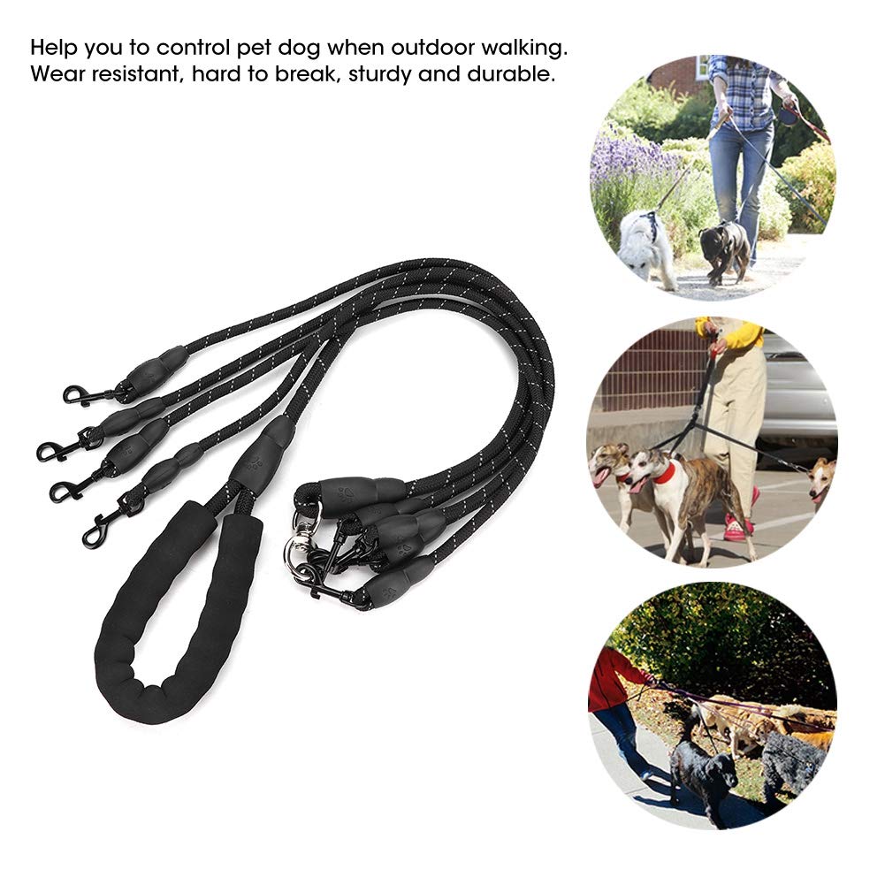 Dog Leashes, 4 In 1 No Detachable Nylon Traction Rope 4 Way Dog For Dogs Cats Outdoor Walking(4 Way Black)
