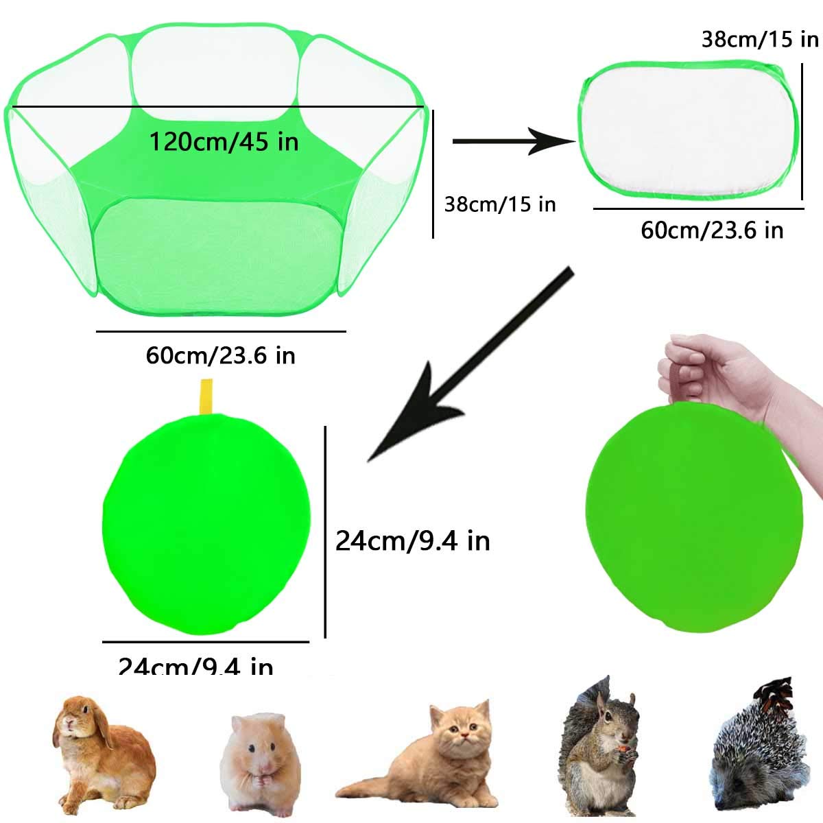 GABraden Small Animals Tent & Reptiles Cage, Breathable Portable Playpen, Cool Green, Indoor/Outdoor Exercise Fence