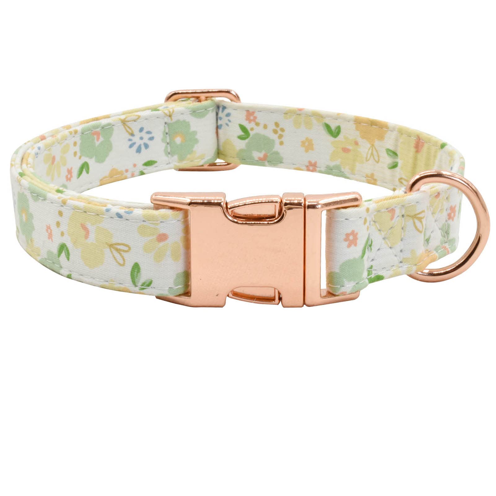 Metal Buckle Dog Collar, Durable Adjustable Dog Collar Soft For Small Medium Large Dogs (Green Flowers, L(15-23In)