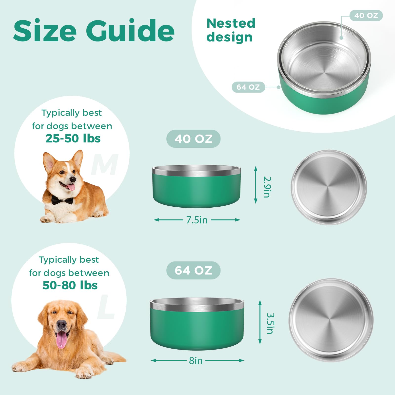 LIHONG Stainless Steel Dog Bowls for Small Medium Sized Dogs Non Slip,Insulated Dog Bowl,Pet Bowl for Food and Water,Rustproof(4