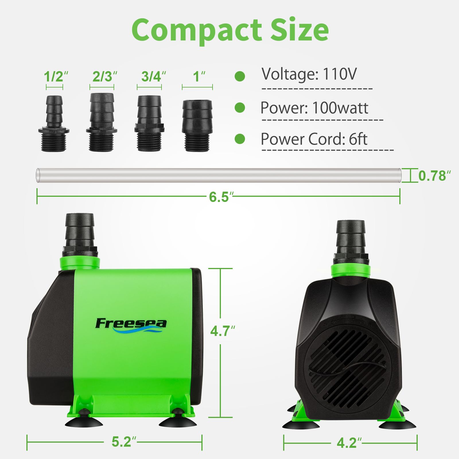 FREESEA Pond Submersible Water Pump: 1050GPH 100W Adjustable Ultra Quiet Fountain Pump with 6.5ft Tubing for Aquarium Fish Tank