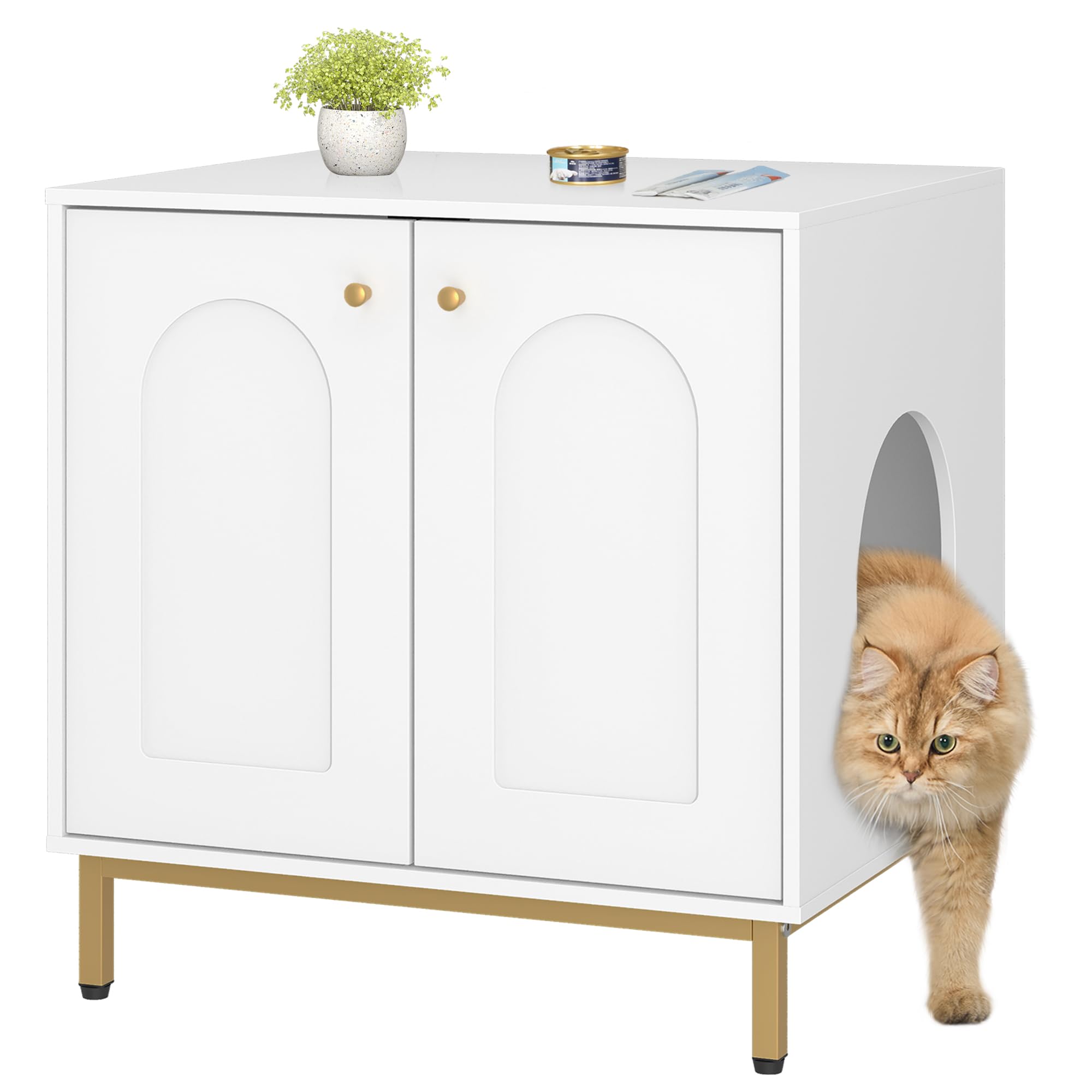Hzuaneri Cat Litter Box Enclosure, Hidden Litter Box Furniture Cabinet, Wooden Indoor Cat House, Side End Table, Living Room, Be