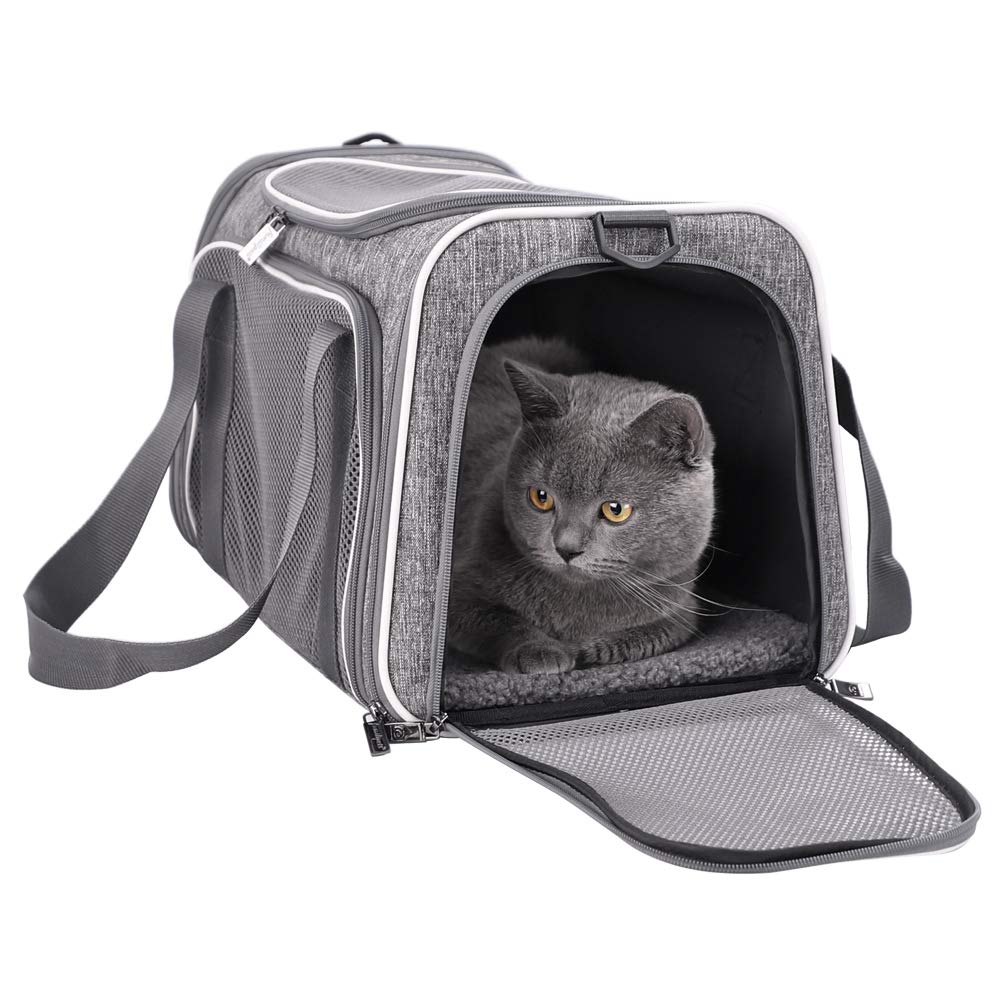 Petisfam Top Load Cat Carrier Bag For Medium Cats And Small Dogs. Airline Approved, Collapsible, Escape Proof And Auto-Safe. Eas