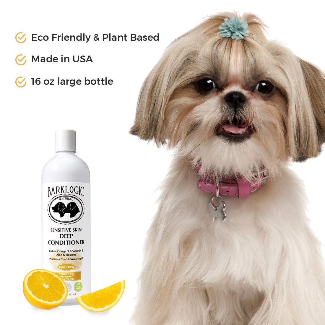 Barklogic Sensitive Skin Deep Conditioner, Tangerine, 16 Fl Oz - Grooming Essentials For A Quality Coat - No Parabens, No Phthalates, No Sulfates, No Dea & Peg, Vegan