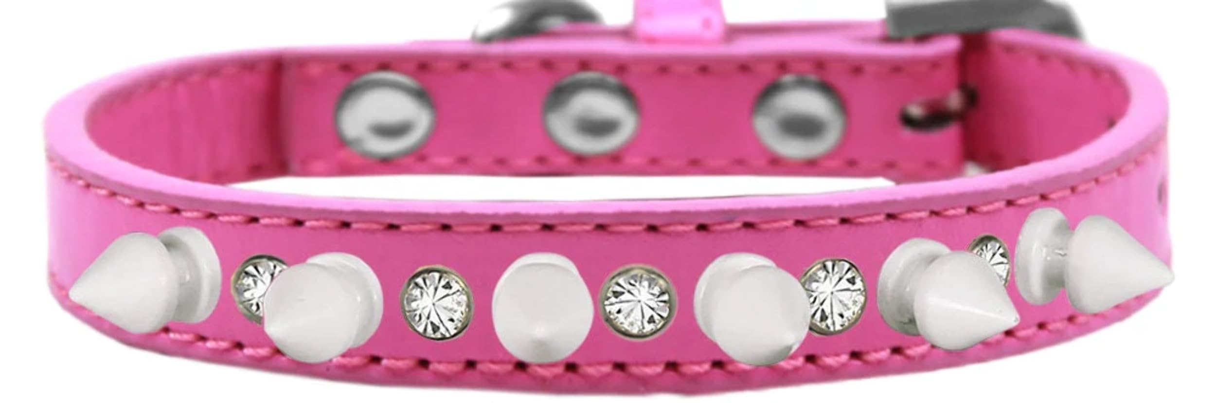 Pet and Dog Spike Collar, Clear Crystals & White Spikes? Bright Pink 16