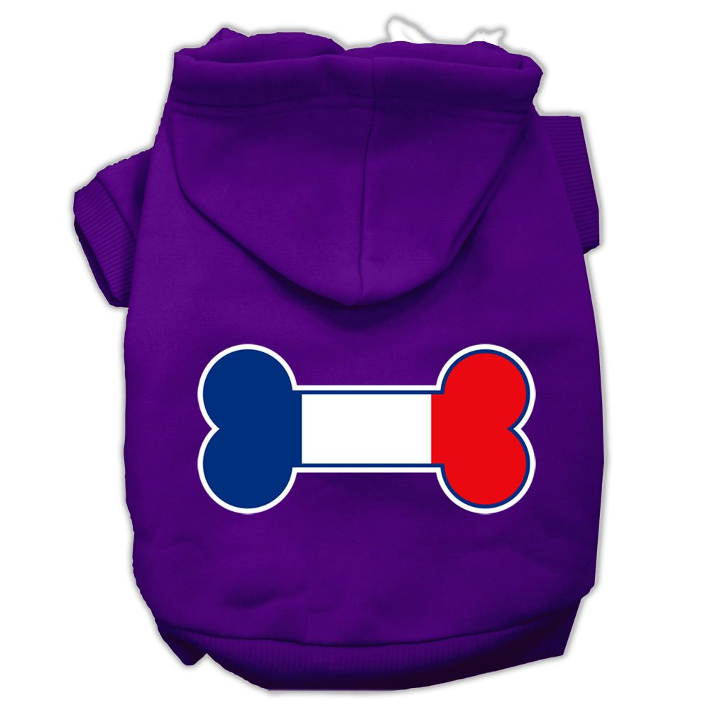 Pet, Dog & Cat Hoodie Screen Printed, 'Bone Flag France' Purple Xl (14-20 Lbs.)